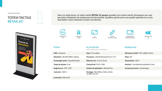 Totem tactile 65 pouces